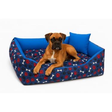 Imagem de Cama Pet 80x60cm Brinquedos Inclusos Conforto Superior (Ossinho azul com azul,Com Almofadinhas)