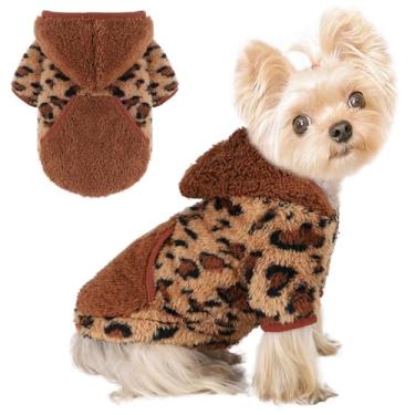 Imagem de Suéter de cachorro roupas de inverno para cães pequenos, meninos, meninas, animais de estimação, casacos de clima frio, moletom para cachorro de outono para chihuahua Yorkie (leopardo, pequeno)