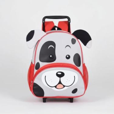 Imagem de Mochila de Rodinhas Infantil para Criança Cachorro Estampa Divertida, Bolso Frontal, Bolsos Laterais, Alças de Costas e mão Acolchoadas Mochila Infantil, para Escola e Passeio Menino e Menina