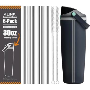 Imagem de ALINK Canudos de aço inoxidável para garrafa de água Owala FreeSip Sway, 850 g, pacote com 6 canudos de substituição de metal reutilizáveis apenas para tampa Owala Sway, com 2 escovas de canudo