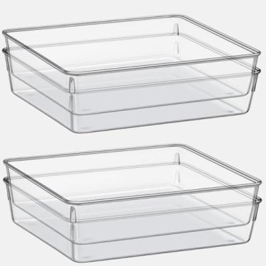 Imagem de Kit 4 Organizadores Quadrado Multiuso Acrilico Cristal Grande - P/Gaveta-Porta Maquiagem-Geladeira
