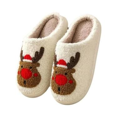 Imagem de Pantufas De Natal Quentes De Inverno Para Mulheres, Com Sola Macia, Es
