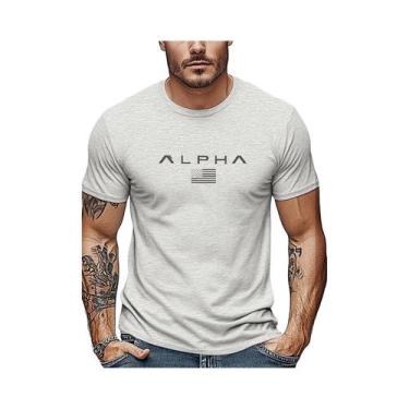 Imagem de Camiseta Masculina De Verão Em Algodão Casual Solta Com Gola Redonda E