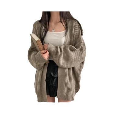 Imagem de Suéter Feminino Coreano Solto E Quente, Tricô Básico, Cardigan Para Ou