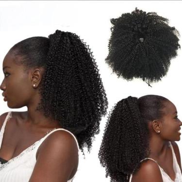 Imagem de Extensões De Cabelo Humano Crespo Cacheado 4B 4C Rabo De Cavalo Com Co