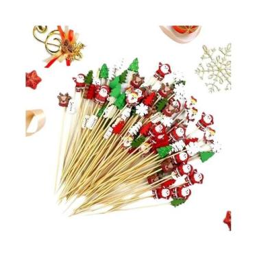 Imagem de Espetinhos De Frutas Festivos De Natal 50/100 Peças Com Designs De Pap