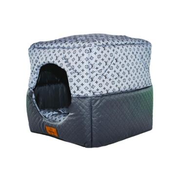 Imagem de Cama Para Cachorro Toca Quadrada Em Corino + Poliéster Azul Lv Grande (gg) 55 X 55 X 55 Cm
