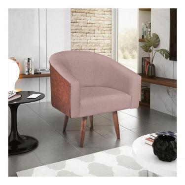 Imagem de Poltrona Luiza Sintético Nozes E Linho Bege - Amarena Móveis Cor Rosê Desenho Do Tecido Linho