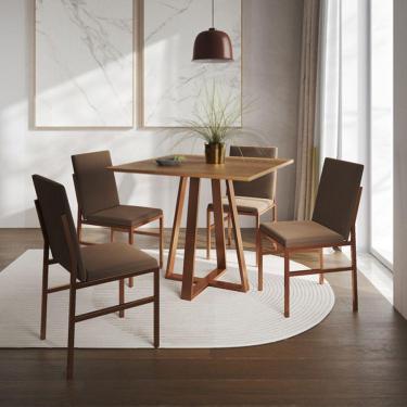Imagem de Conjunto De Jantar Mesa Mônaco 90cm Tampo Imbuia Com 4 Cadeiras Marrom Base Cobre Preto