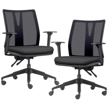 Imagem de Kit 2 Cadeiras De Escritório Giratória Diretor Flow F02 Base Preta Linho Grafite - Lyam Decor