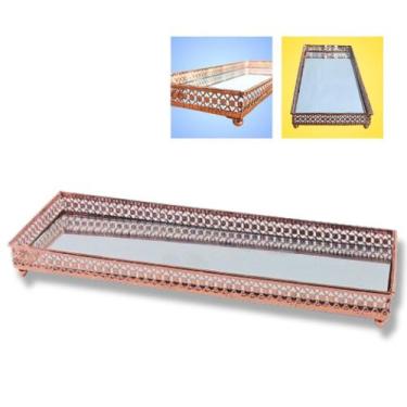 Imagem de Bandeja Espelhada Retangular Metal Vidro Maquiagem e Lavabo - BTC Deco