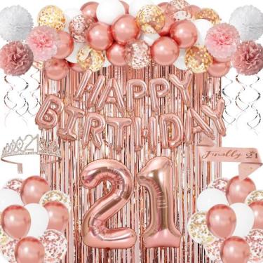 Imagem de Decorações de festa Ouddy Life Rose Gold 21º aniversário para mulheres
