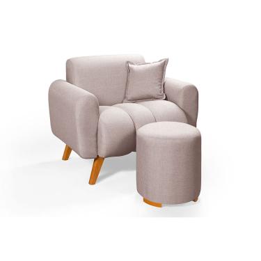 Imagem de Poltrona Dallas Com Puff Em Linho Pes em Madeira