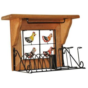 Imagem de Paneleiro de Parede Escorredor de Pratos e Talheres Rústico de Madeira