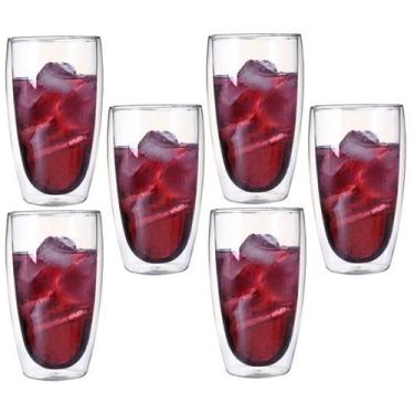 Imagem de Kit 6 Copo Duo De Vidro Camada Dupla Parede Chá Café 450ml Americano S
