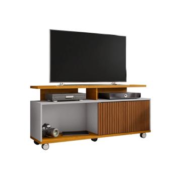 Imagem de Rack Para TV Topázio Ripado Naturalle/Off White – Bechara Móveis