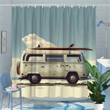 Imagem de Cortina de chuveiro vintage Surf Van Beach Theme 180x200cm - yiweisai