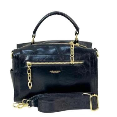 Imagem de Bolsa Baú Média Transversal Estonada Couro PU com 6 Bolsos - Pavão De 