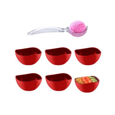 Imagem de Tigela Bowl Pote Sobremesa Vermelho 6un e Colher de Sorvete