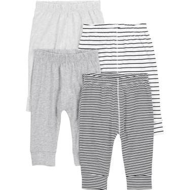 Imagem de Simple Joys by Carter's Calça unissex para bebês, pacote com 4, Mini listra preta/cinza/cinza claro/listra branca, 3-6 Meses