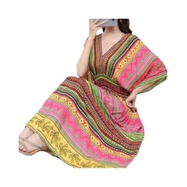 Imagem de Vestido Midi Floral Boêmio Vintage Para Mulheres Com Decote Em V E Cin