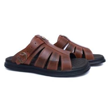 Imagem de sandália masculina ortopedica chinela anatomica esporão antistress de couro legitimo confortavel-Masculino