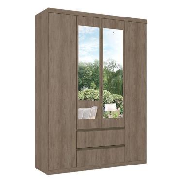 Imagem de Guarda Roupa Solteiro Nobre Slim Glass 4 Portas 2 Gavetas MDF Rustic Acetinado THB Móveis