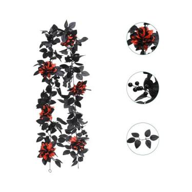 Imagem de Guirlanda De Rosas Pretas De Halloween De 175cm, Flores Artificiais Vi
