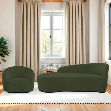 Imagem de Kit Divã Recamier Orgânico França 160cm Lado Esquerdo E Poltrona Amore Linho Verde