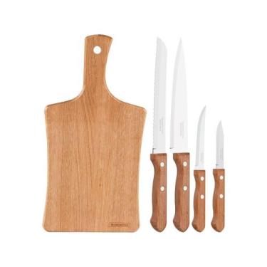 Imagem de Jogo de Facas para Churrasco Tramontina - Inox com Tábua Dynamic 5 Peç