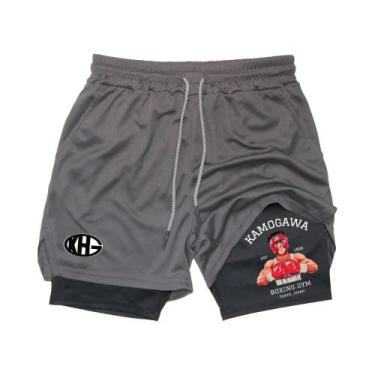 Imagem de Shorts De Treino Masculinos 2 Em 1 Para Academia E Corrida Anime IPPO 