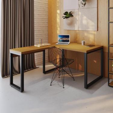 Imagem de Mesa Em L Operacional 135x160x75cm Yon - Acácia -est.preta Acácia -est.preta