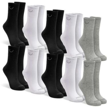Imagem de Kit com 10 Pares de Meias Cano Alto Algodão Usee Brasil, Branco, Preto