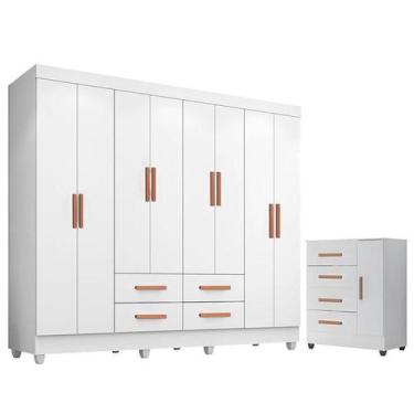 Imagem de Guarda Roupa Casal Porto com Cômoda Lite 4 Gavetas 01 Porta Branco Bri