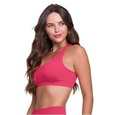 Imagem de Top Sem Costura Feminino Selene Sem Bojo Fitness Academia, Cereja, GG