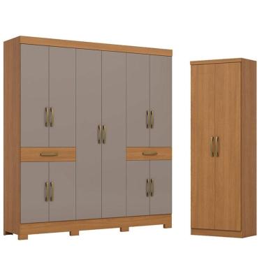 Imagem de Guarda Roupa Casal 10 Portas 02 Gavetas B384 Cinamomo Avelã Com Armário Multiuso Margar...
