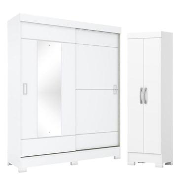 Imagem de Guarda Roupa 02 Portas De Correr Amsterdã B66 Com Armário Multiuso 2 Portas 3 Prateleir...