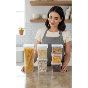 Imagem de Kit 6 Potes Empilháveis Mantimentos C/ Tampa 2,4L a 800ml - Congratula