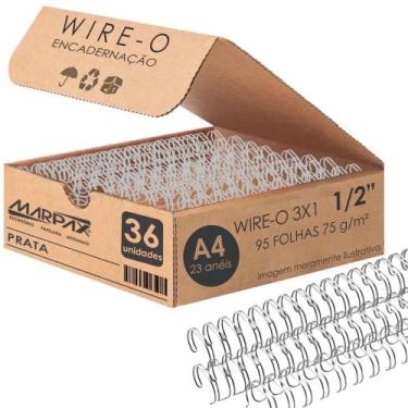 Imagem de Wire-o para Encadernação 3X1 A4 Prata 1/2 para 95 fls 36un - Marpax