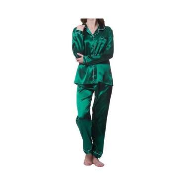 Imagem de Conjunto De Pijama De Seda Para Mulheres Com Camisa De Manga Longa E B