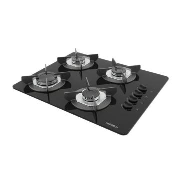 Imagem de Cooktop a Gás Nardelli Safe 4 Bocas Mesa em Vidro Temperado Trempes Ferro Fundido Preto...
