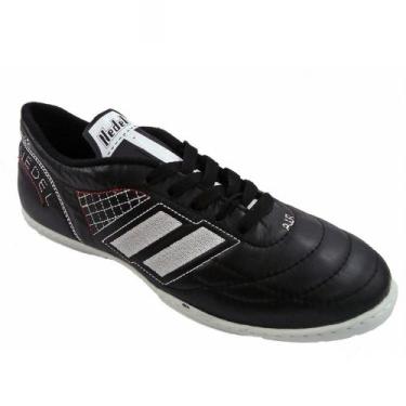 Imagem de Chuteira Futsal Nedel Couro Adulto, 44, Preto, Vermelho