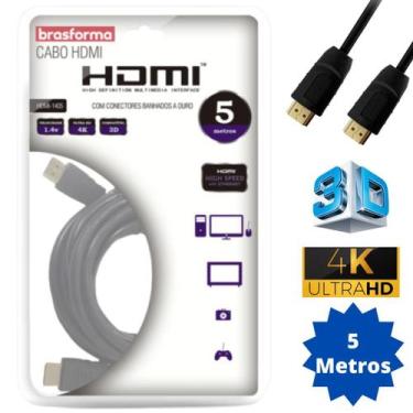 Imagem de Cabo Hdmi 5m 4k Ultra Hd 19 Pinos 5 Metros Alta Definição - Brasforma