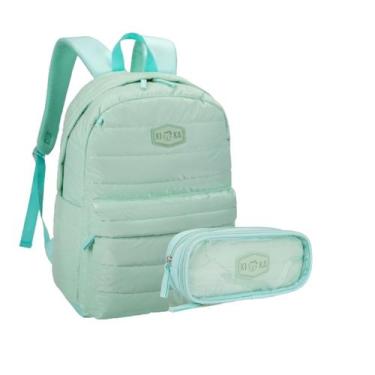 Imagem de Mochila Juvenil Escolar Metalizada C/ Estojo E Pompom Puffer - Kika, V