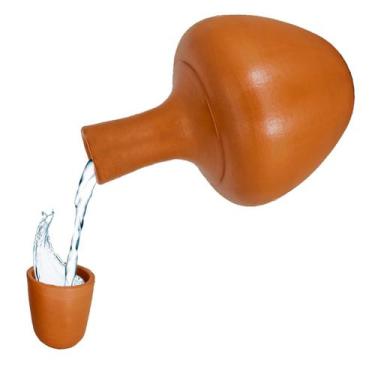 Imagem de Moringa De Barro Água Fresca Garrafa Ceramica Com Copo Tampa - Artesan