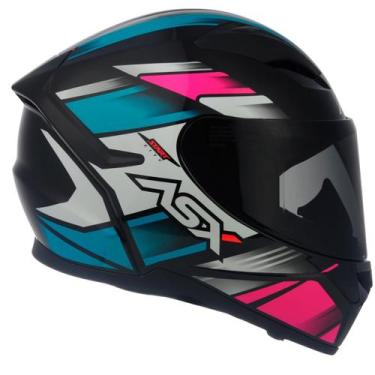 Imagem de Capacete Fechado Asx City Start Brilho Preto Turquesa rosa , 56/S (55-