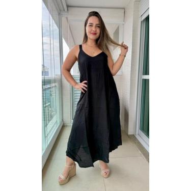 Imagem de Vestido Feminino Indiano Alça C/ Regulagem e Bolso Trapézio Longo Plus