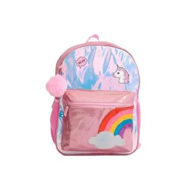 Imagem de Mochila Feminina Escolar Holográfica Infantil Rosa de Costas Unicórnio