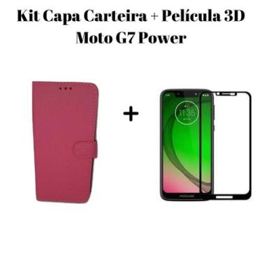 Imagem de Kit combo Capa carteira + Película 3D Moto G5s, G7 Play, G7 Plus, G7 P