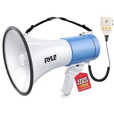 Imagem de Pyle Megafone Bullhorn de 50 W - portátil, sirene automática e volume ajustável, alcance de projeção de até 1200 jardas quadradas, entrada auxiliar, talk, sirene, música, apito e gravação, alça de